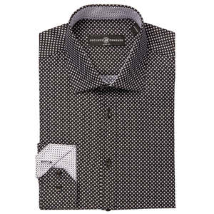 Camisa de Vestir para Hombre, Corte Entallado, Diseño de Diamantes, Tela Popelina, Color Negro, Talla Grande - Product Image 1