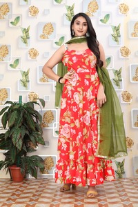 Vestidos Anarkali de verano étnicos indios para mujer Faux Georgette estampado Digital Slim Fit secado rápido para fiesta de boda y festivales - Product Image 6