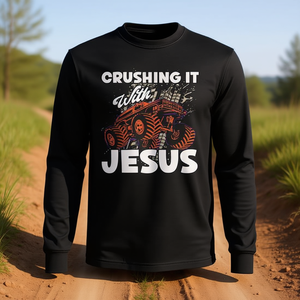 Crushing It With <b>Jesus</b> Christian Faith Monster Trucks Long Sleeve T-<b>Shirt</b> - Product Image 3
