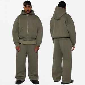 Conjunto Deportivo de Pantalones Deportivos Holgados de Felpa 100% Algodón y Sudadera con Capucha y Cremallera para Hombre, de Alta Calidad y Personalizable - Product Image 1