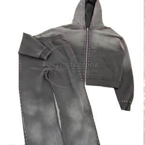 Nouveau design à la mode votre propre logo hommes survêtements avec fermeture éclair le plus chaud lavage à l'acide strass survêtement pour hommes - Product Image 4