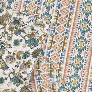 Manta de verano doble Dohar hecha a mano con estampado de bloques de la India en verde Ikat 205x250cm - Product Image 1