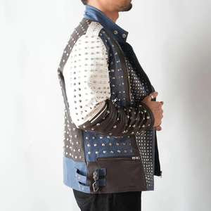 Veste en cuir de vachette de style punk unisexe, argentée, faite à la main, avec revêtement, mode motard, printemps, service OEM - Product Image 5