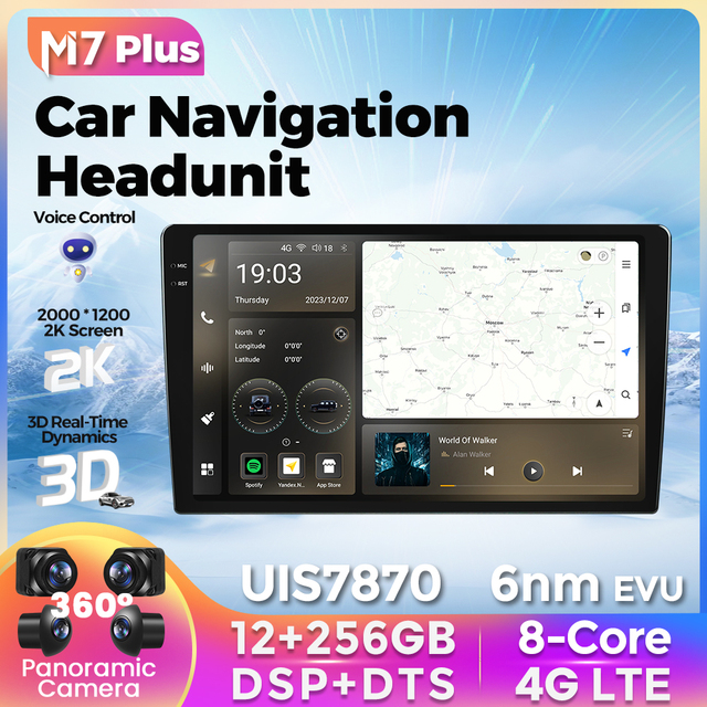 M7 PRO Android 15 2K QLED Screen Car Video 2din Universal Autoradio for All Car GPS Fakra Voice Control 360 CAM