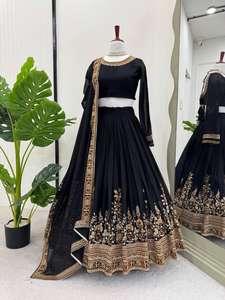 Fancy Wedding Party Wear Faux Georgette hilo con secuencia bordado trabajo Lehenga & Choli con borde de encaje de cuatro lados Dupatta - Product Image 3