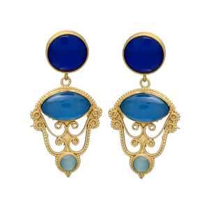 Nueva llegada largo dorado diseño clásico zafiro hidro y lapislázuli y Aqua chaceldony piedra preciosa pendiente colgante pendiente - Product Image 1