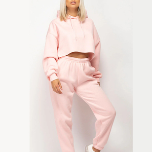 Venta en línea Conjunto de sudaderas con capucha recortadas de color sólido Hecho en material de alta calidad Conjunto de sudaderas con capucha recortadas para mujer - Product Image 3