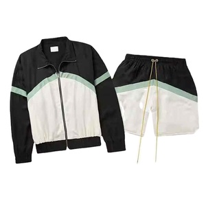 2025 Wholesale Men's Half <b>Zip</b> Windbreaker Jacket <b>Shorts</b> Set Hooded Solid Jogger Tracksuit for Spring Training Streetwear Outfit - Product Image 1