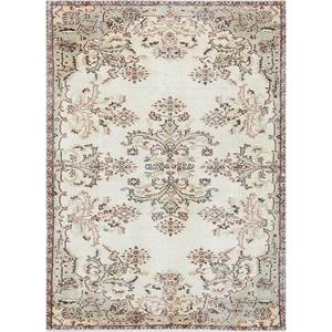 Tapis vintage en laine ivoire noué à la main, motif médaillon abstrait rectangulaire en jute pour la maison, le salon, la chambre, le couloir Pae-3253 - Product Image 1