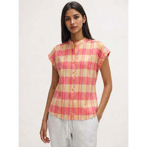 Blusa de viscosa con cuello mandarín tejida a mano para mujer, elegante, para uso diario, teñida lisa, con botones, talla XS, estilo vintage, corte holgado, para otoño y primavera, corta - Product Image 2