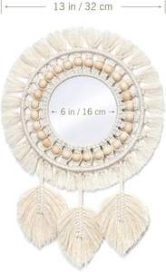 Miroir mural décoratif en macramé avec des détails de franges uniques et un charme fait main adapté aux espaces de bureau - Product Image 2