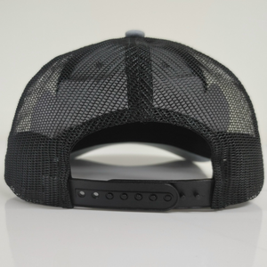 Sombrero de camionero Y Ri 112 de fábrica de alta calidad, parche con logotipo de cuero bordado personalizado de 6 paneles, hebilla de un solo pecho, malla gris y negra - Product Image 2