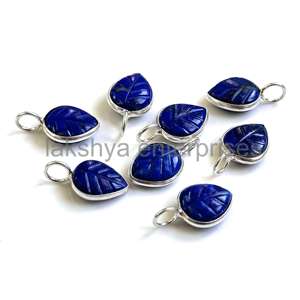 Lapis Lazuli Naturel Sculpture Feuille Pendentifs Charmes Argent Sterling 925 10x8mm Or Vermeil Plaqué Lunette Ensemble Feuille Sculpté Gemme - Product Image 5
