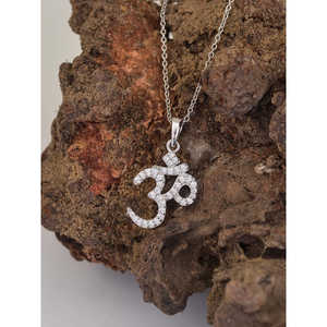 Colgante religioso de oro de 14 quilates Om, cadena chapada en rodio de 18 pulgadas, juego de circonita de moissanita de diamante de moda, oro rosa Cristiano - Product Image 3