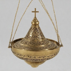 GraceFume Holy Flame Quemador de incienso de carbón antiguo Incensario de latón hecho a mano para misas y ofrendas espirituales - Product Image 1