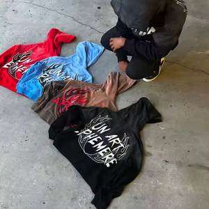 Vente en gros 100% 500gsm sérigraphie grande taille en éponge française simple double fermeture éclair pull-over lourd délavé à l'acide sweat à capuche zippé - Product Image 3