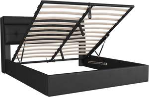 Marco de cama tapizado de madera tamaño king de lujo moderno personalizable con muebles de dormitorio de cuero PU para uso doméstico - Product Image 5