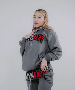 Ensemble survêtement unisexe streetwear personnalisé en molleton 100 % coton avec broderie chenille, sweat à capuche et pantalon de survêtement - Product Image 2