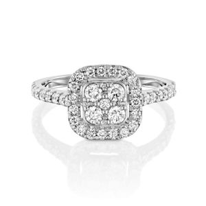 RITZIN Multi Cut Lab Created Diamond Halo Engagement Ring Classic Brilliant <b>Cluster</b> Bridal Ring in Rose Gold & White Gold - Product Image 6