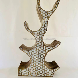 Handmade Wooden Wine Bottle Holder Stand with Mother of Pearl Inlay for Display & Storage for Parties - Product Image 1