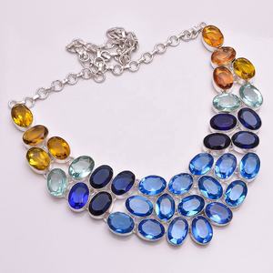 925 <b>Silver</b> <b>Necklace</b>, Natural Multi Color Stone Quartz Gemstone Jewelry, Stock Jewelry - Product Image 2