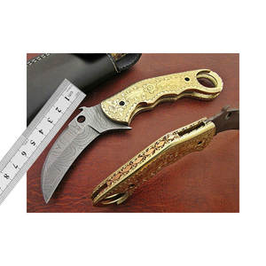 มีดพับเหล็กดามัสกัสเกรดอุตสาหกรรมทำด้วยมือมีดแกะสลักมือดีไซน์ไม้ใช้ในชีวิตประจำวันงานตามสั่ง - Product Image 1