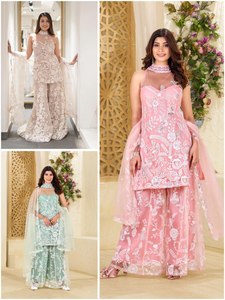 Dernier Top de créateur-Palazzo Collection Butterfly Net Fabrics With Sequence Embroidery Work For Women Party & Wedding Wear - Product Image 6