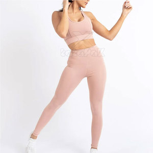 Ensemble de yoga 2 pièces pour femme, personnalisé, respirant, léger, taille élastique, haute qualité, tenue de fitness ajustée, logo frontal, faible MOQ - Product Image 1