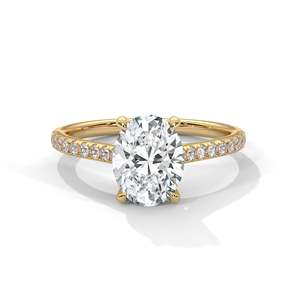 Bague de fiançailles en diamant taille ovale avec bande pavée en or blanc, jaune et rose 10K, 14K, 18K - Product Image 2