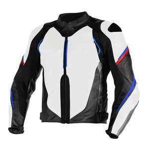 Chaqueta de moto de cuero de vaca genuino de carreras de pista con protecciones chaqueta de motocicleta roja/azul/negra para hombres - Product Image 1