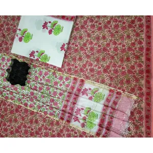 ผ้าคลุมไหล่ชานเดรีผ้าฝ้ายทำมือลายใบไม้สีเหลือง ขนาด 2.5 เมตร น้ำหนักเบา เหมาะสำหรับฤดูร้อน แบรนด์วินายากัม แฮนด์คราฟท์  ลายพิมพ์บล็อกด้วยมือ  สำหรับงานปาร์ตี้ - Product Image 4