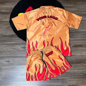 Conjunto corto de camisas con botones de dos piezas de nailon OEM para hombre, chándal cortavientos de estilo único con logotipo personalizado - Product Image 6