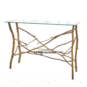 Clear Glass Top Hallway <b>Console</b> <b>Table</b> With Tree Branches Design Stand Rectangle Shape Direct Factory <b>Sale</b> Customized Size - Product Image 1