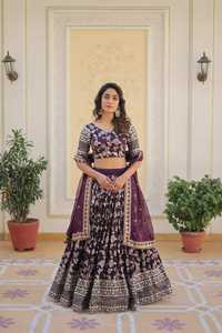 Indian Traditional Wear <b>Top</b> Quality Pure Dyable Viscose Jacquard Lehenga Choli & Dupatta With Embroidered <b>Sequins</b> Work for Sale - Product Image 6