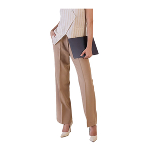 Pantalon en toile pleine longueur coupe régulière pour femmes pantalon poches latérales taille élastique Anti-rides Anti-boulochage tissu respirant pour - Product Image 3