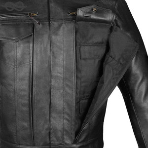 Veste de moto pour homme en cuir de buffle naturel de qualité supérieure Armure CE Poches dissimulées pour pistolet Style motard Noir Taille S - Product Image 4
