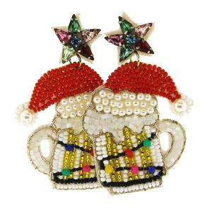 Boucles d'oreilles brodées de perles de rocaille de renne Boucles d'oreilles de renne de Noël Perles de rocaille fausses perles Boucles d'oreilles à facettes multiples - Product Image 4