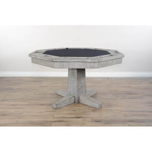 Table de jeu et de salle à manger réversible en chêne massif et placages de couleur gris alpin, finition brossée, idéale pour les soirées jeux et les repas à la maison - Product Image 5