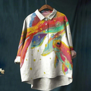 2025 verano elegante Oficina señoras nueva suelta Casual estampado <span class=keywords><strong>cuello</strong></span> vuelto Blusa <span class=keywords><strong>de</strong></span> manga larga <span class=keywords><strong>para</strong></span> mujer - Product Image 2