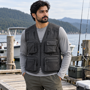 Men Fishing <b>Vest</b> Made With Breathable Woven Material <b>Utility</b> Pocket Design Lightweight Construction Secure Front Zipper - Product Image 1