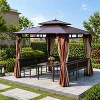 Gazebo en aluminium à deux niveaux pour l'extérieur |   Pavillon de jardin imperméable à toit rigide avec sièges et table intégrés pour villa