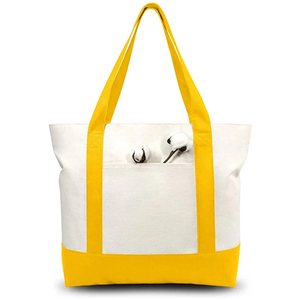 MORGANS INDUSTRIES Solid Color <b>Canvas</b> <b>Tote</b> Bag with Yellow Trim Zipper Closure Front Pocket for Daily Use All Seasons - Product Image 1