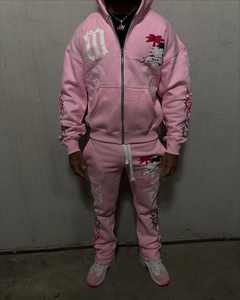 Chándal Vintage de 100% algodón con cremallera, estampado de letras bordadas, logotipo personalizado, jersey de peso pesado, pantalones de chándal, conjunto con capucha XL de invierno - Product Image 5