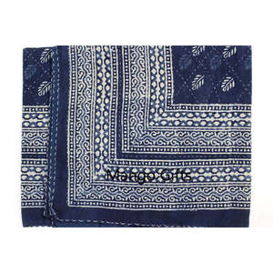 100% Cotton Indigo Hand Block Print Kantha <b>Quilt</b> <b>Handmade</b> Double Size Traditional Indian Home Decor Bedcover Embroidered Duvet - Product Image 4