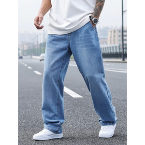 Ropa de calle para hombre de alta calidad, pantalones vaqueros holgados de pierna ancha lavados con piedra de algodón 100% personalizados para hombre, diseño personalizado - Product Image 1