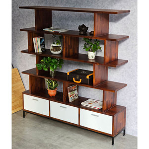 KS68179 Librería de Pie para Sala de Estar, Forma Rectangular, Cajones, Hecha de Madera de Melaleuca, Patas de Hierro, Recubrimiento en Polvo Negro - Product Image 3