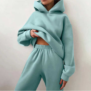 2025 Custom LOGO Blank <b>Women</b> 2 Piece Set Cropped Sweatshirt Long Sleeve Solid Hoodie and Sweatpants Set for <b>Women</b> - Product Image 1