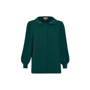 Blusa Vintage Verde de Gasa con Cuello Peter Pan Bordado para Mujer - Product Image 1
