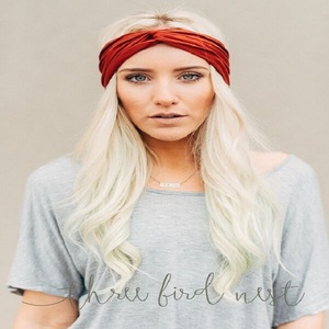 ที่คาดผมแฟชั่นสีกรมท่าแบบยืดได้สำหรับผู้หญิงเดรสขนาดใหญ่พิเศษห่อผมแบบเรียบง่ายด้วยผ้าคอตตอน - Product Image 4