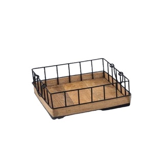 ชุดตะกร้าลวดโลหะสไตล์อเมริกัน2ชิ้นพร้อมฐานไม้ภายในปรับขนาดได้ปรับขนาดได้ใช้ในห้องครัวในบ้าน - Product Image 4